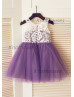 Ivory Lace Purple Tulle Knee Length Flower Girl Dress